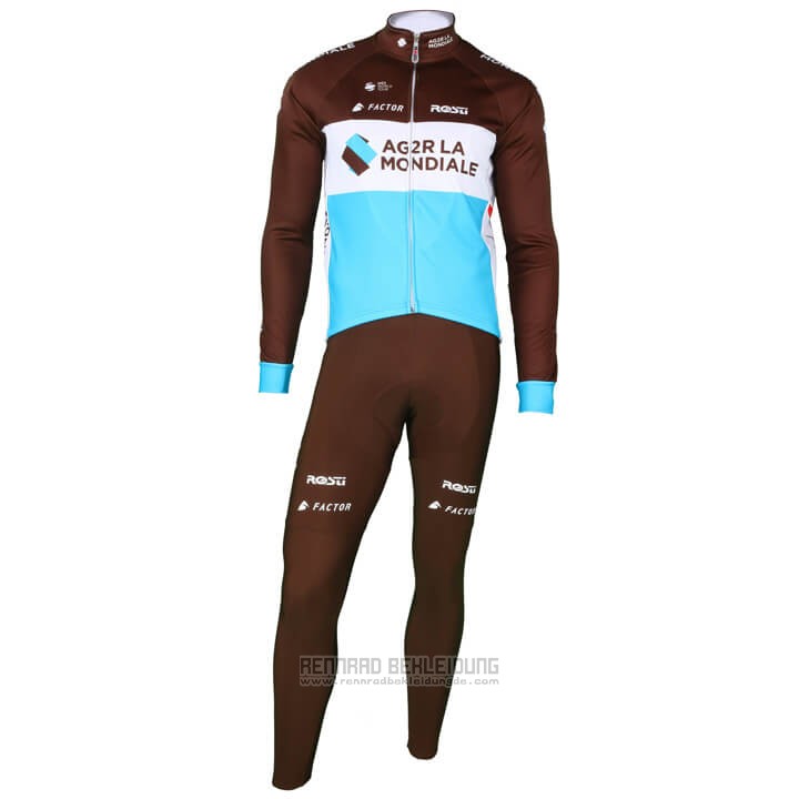 2018 Fahrradbekleidung Ag2r La Mondiale Braun Trikot Langarm und Tragerhose